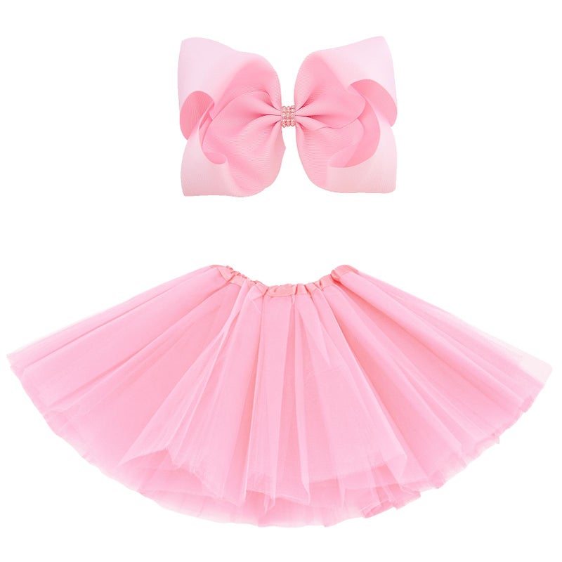 BGFKS 5 Layered Tulle Tutu Skirt for Girls with Hairbow, Ballet Dressing Up Kid Tutu Skirt (Pink, 2-8 Years Old) - Image 1